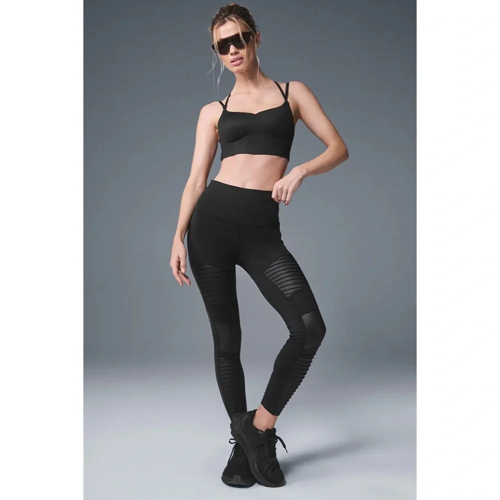 ALO Yoga High Waist 7/8 Moto Leggings in Black - Picture 1 of 6
